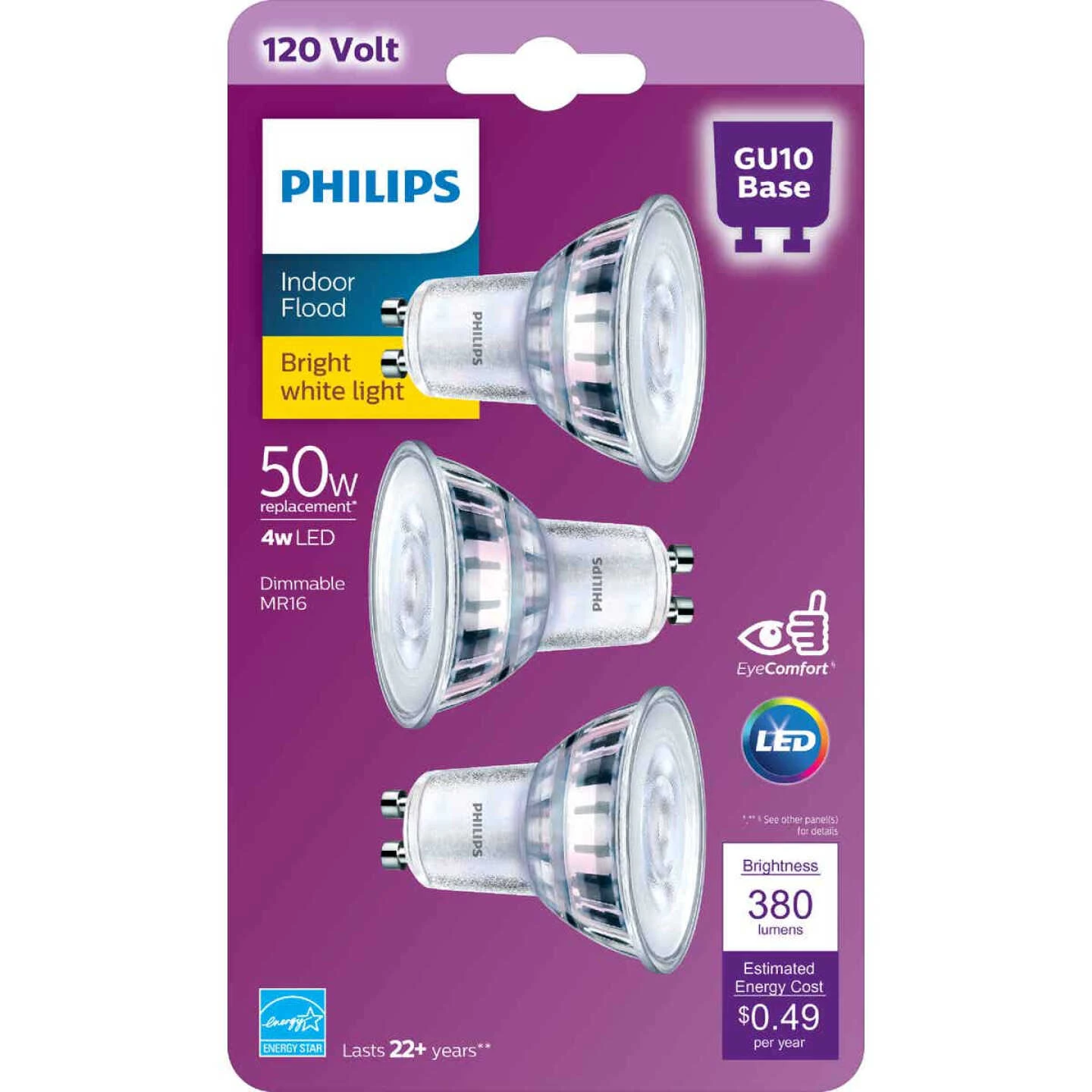 Philips 50W Equivalent Bright White MR16 GU10 Base LED Floodlight Light Bulb (3-Pack) 4 Philips 50W Equivalent Bright White MR16 GU10 Base LED Floodlight Light Bulb (3-Pack) - Image 2