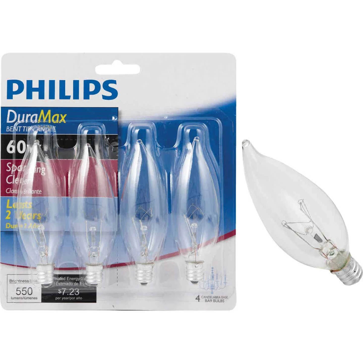 Philips DuraMax 60W Clear Candelabra BA9 Incandescent Bent Tip Light Bulb (4-Pack) 3 Philips DuraMax 60W Clear Candelabra BA9 Incandescent Bent Tip Light Bulb (4-Pack)