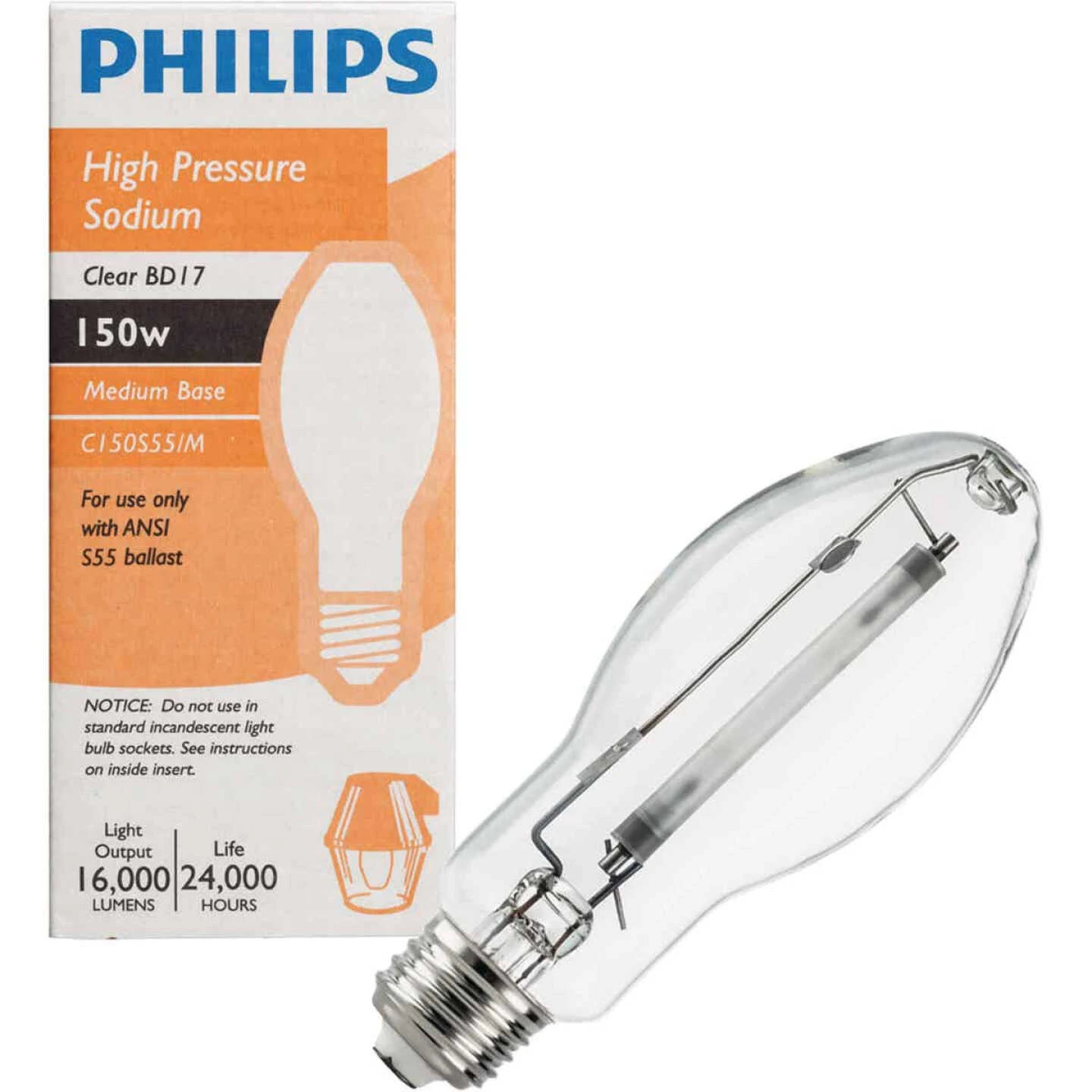 Philips 150W Clear BD17 Medium High-Pressure Sodium High-Intensity Light Bulb 3 Philips 150W Clear BD17 Medium High-Pressure Sodium High-Intensity Light Bulb