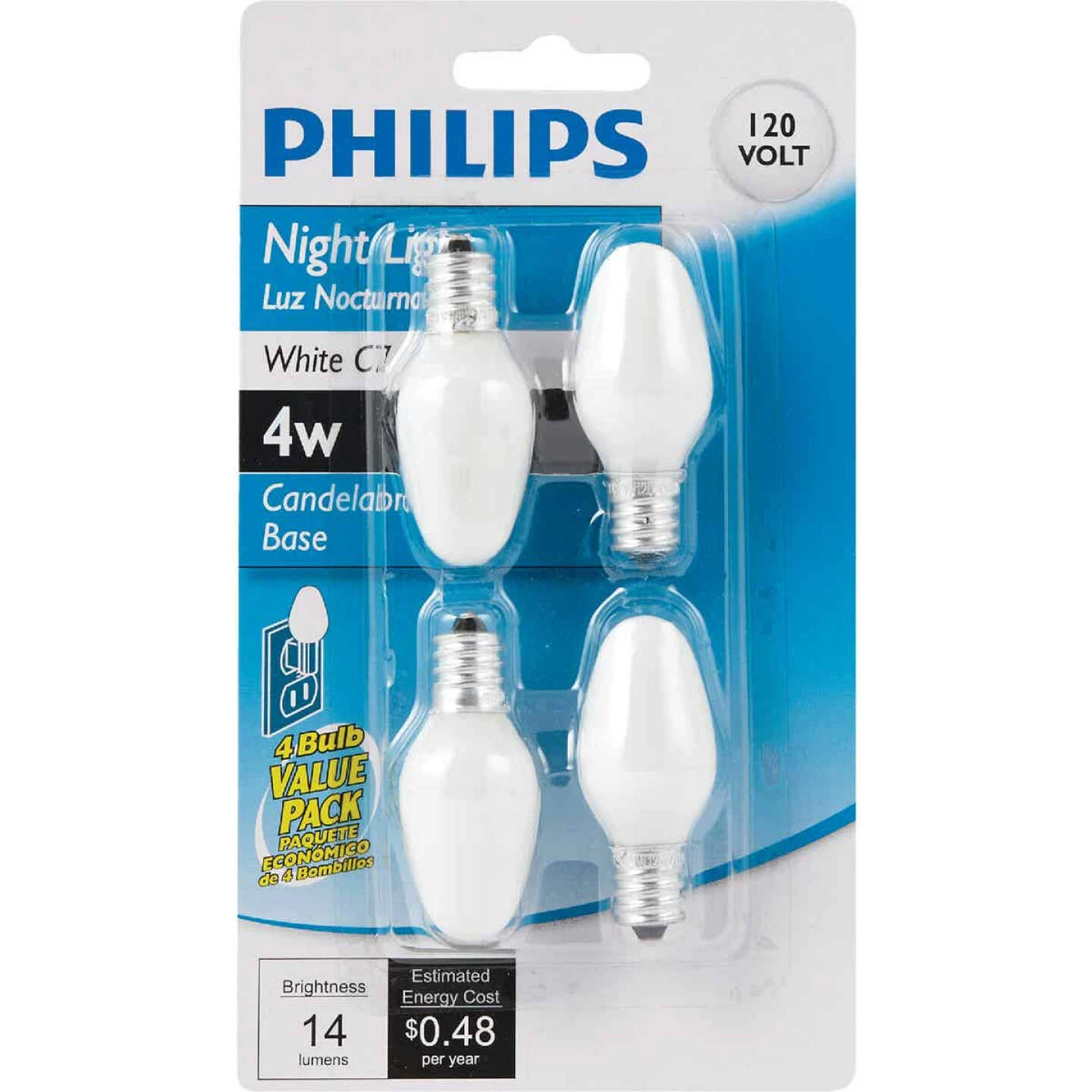 Philips 4W White Candelabra C7 Incandescent Night Light Bulb (4-Pack) 4 Philips 4W White Candelabra C7 Incandescent Night Light Bulb (4-Pack) - Image 2