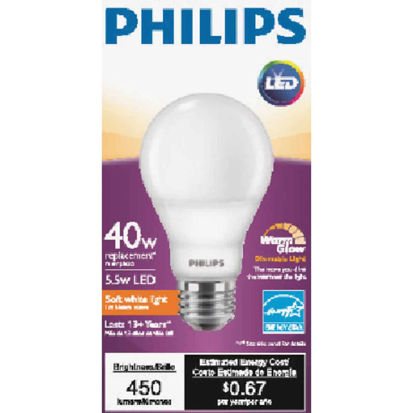 Philips Warm Glow 40W Equivalent Soft White A19 Medium Dimmable LED Light Bulb 4 Philips Warm Glow 40W Equivalent Soft White A19 Medium Dimmable LED Light Bulb - Image 2