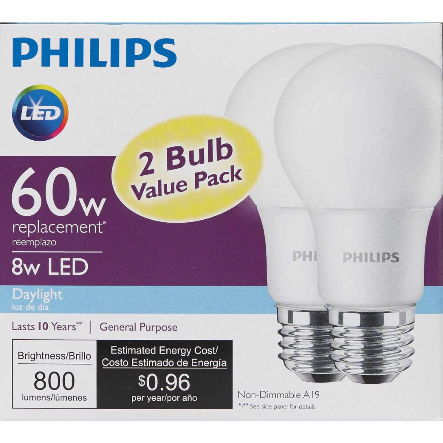 Philips 60W Equivalent Daylight A19 Medium LED Light Bulb (2-Pack) 4 Philips 60W Equivalent Daylight A19 Medium LED Light Bulb (2-Pack) - Image 2
