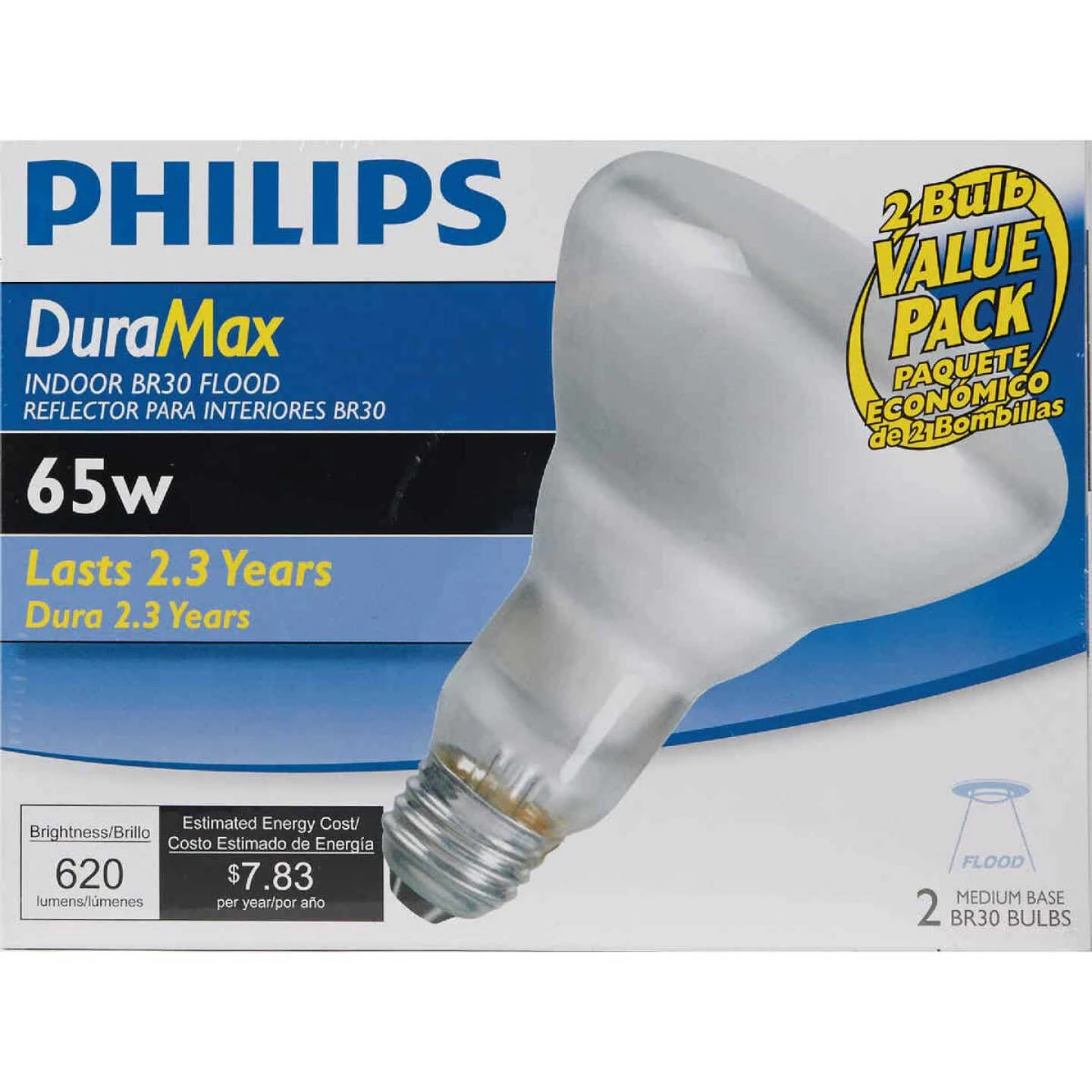 Philips DuraMax 65W Frosted Medium Base BR30 Incandescent Floodlight Light Bulb (2-Pack) 4 Philips DuraMax 65W Frosted Medium Base BR30 Incandescent Floodlight Light Bulb (2-Pack) - Image 2