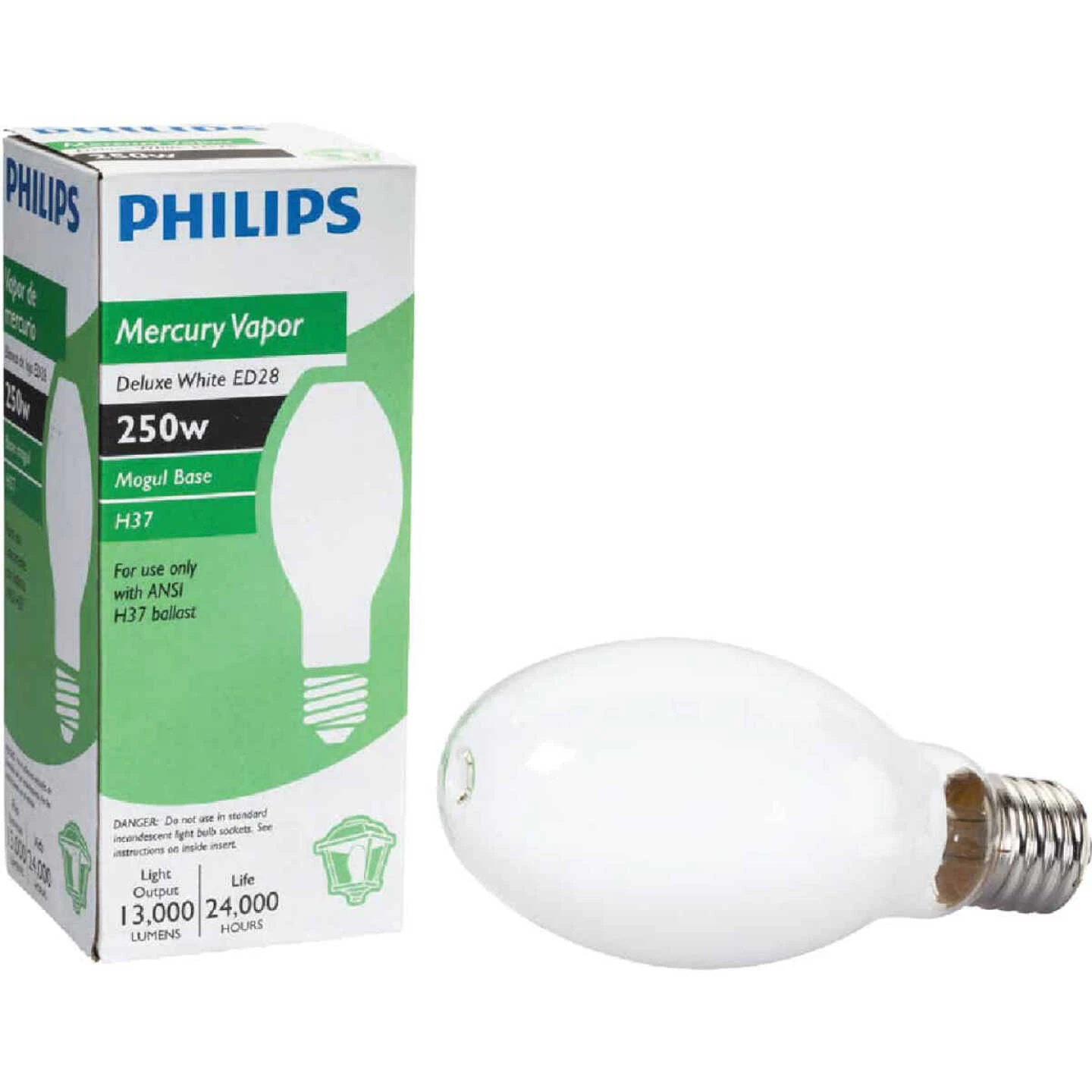 Philips 250W Coated ED28 Mogul Screw Mercury Vapor High-Intensity Light Bulb 3 Philips 250W Coated ED28 Mogul Screw Mercury Vapor High-Intensity Light Bulb
