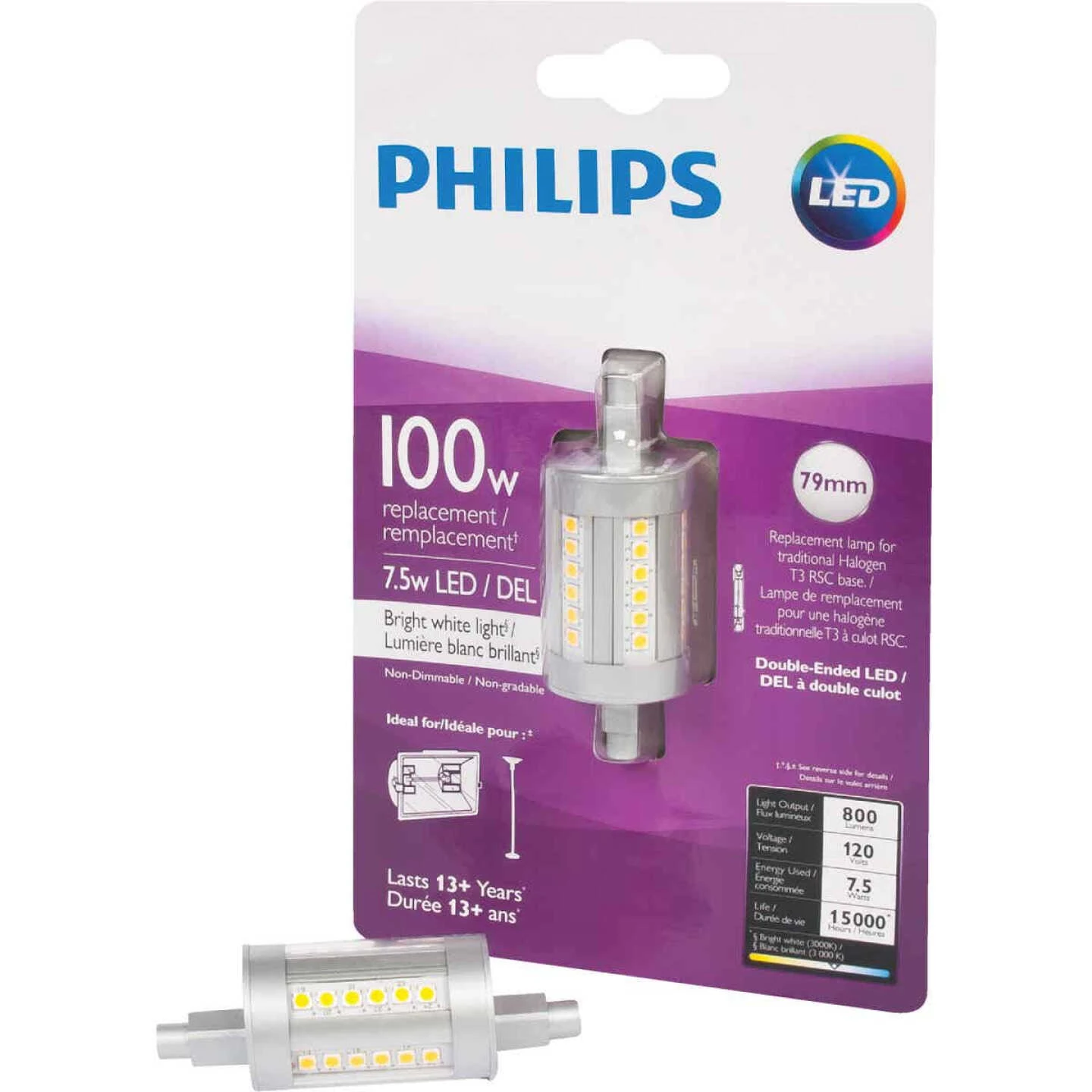 Philips 100W Equivalent Bright White T3 RSC Base LED Special Purpose Light Bulb 3 Philips 100W Equivalent Bright White T3 RSC Base LED Special Purpose Light Bulb