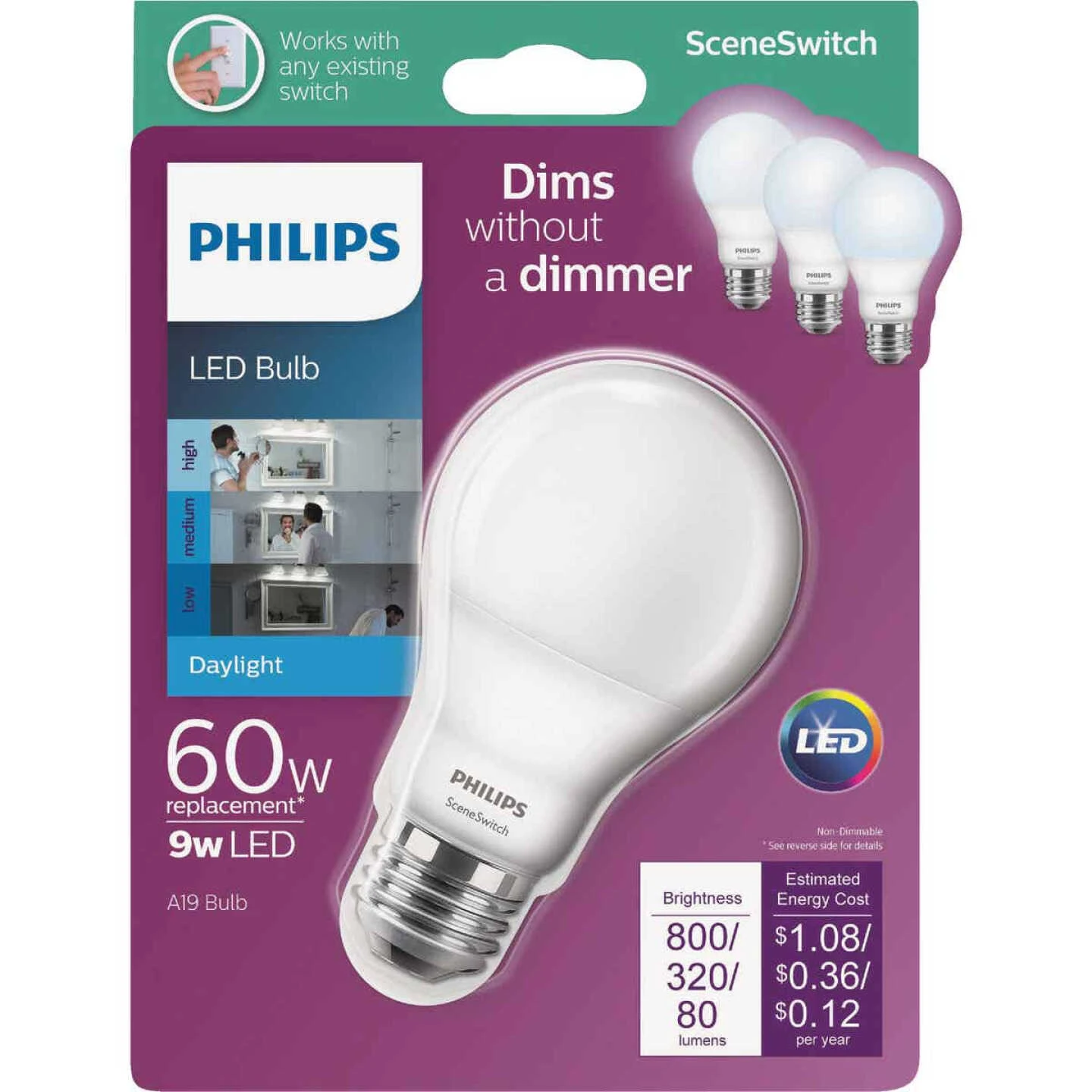 Philips SceneSwitch 60W Equivalent Daylight A19 Medium LED Light Bulb 3 Philips SceneSwitch 60W Equivalent Daylight A19 Medium LED Light Bulb