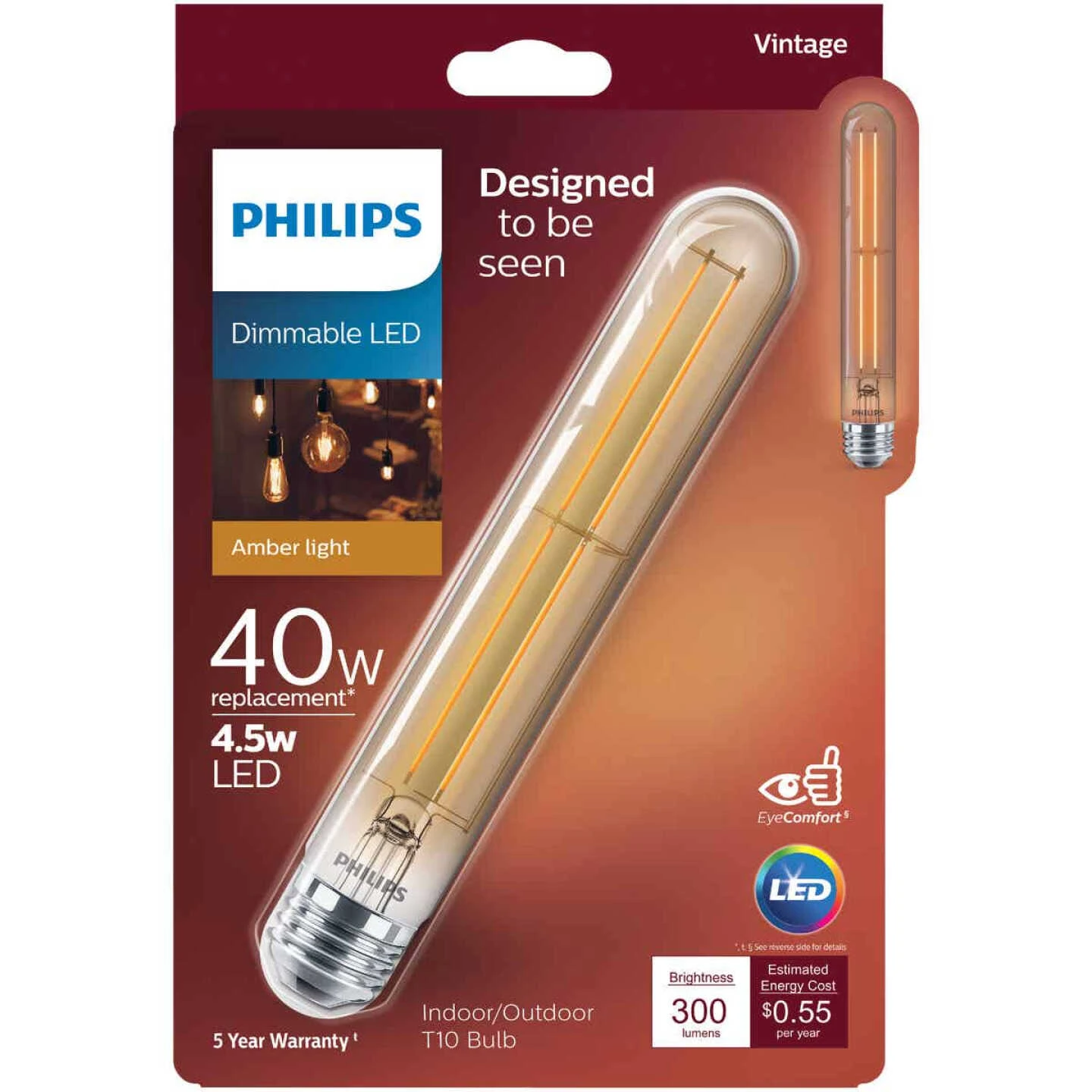 Philips Vintage Edison 40W Equivalent Soft White T10 Medium LED Special Purpose Light Bulb 4 Philips Vintage Edison 40W Equivalent Soft White T10 Medium LED Special Purpose Light Bulb - Image 2