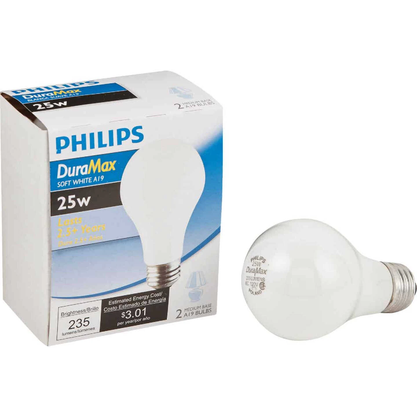 Philips Duramax 25W Frosted Soft White Medium Base A19 Incandescent Light Bulb (2-Pack) 3 Philips Duramax 25W Frosted Soft White Medium Base A19 Incandescent Light Bulb (2-Pack)