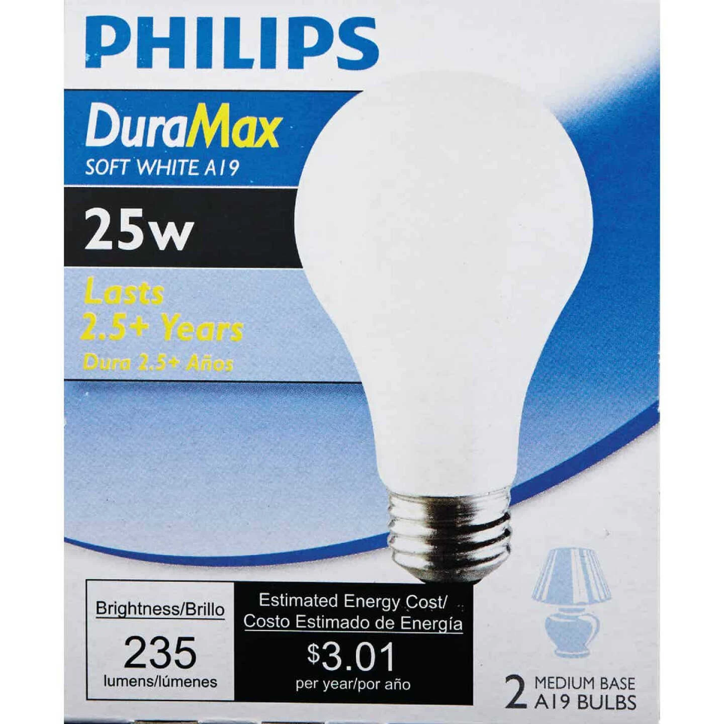 Philips Duramax 25W Frosted Soft White Medium Base A19 Incandescent Light Bulb (2-Pack) 4 Philips Duramax 25W Frosted Soft White Medium Base A19 Incandescent Light Bulb (2-Pack) - Image 2