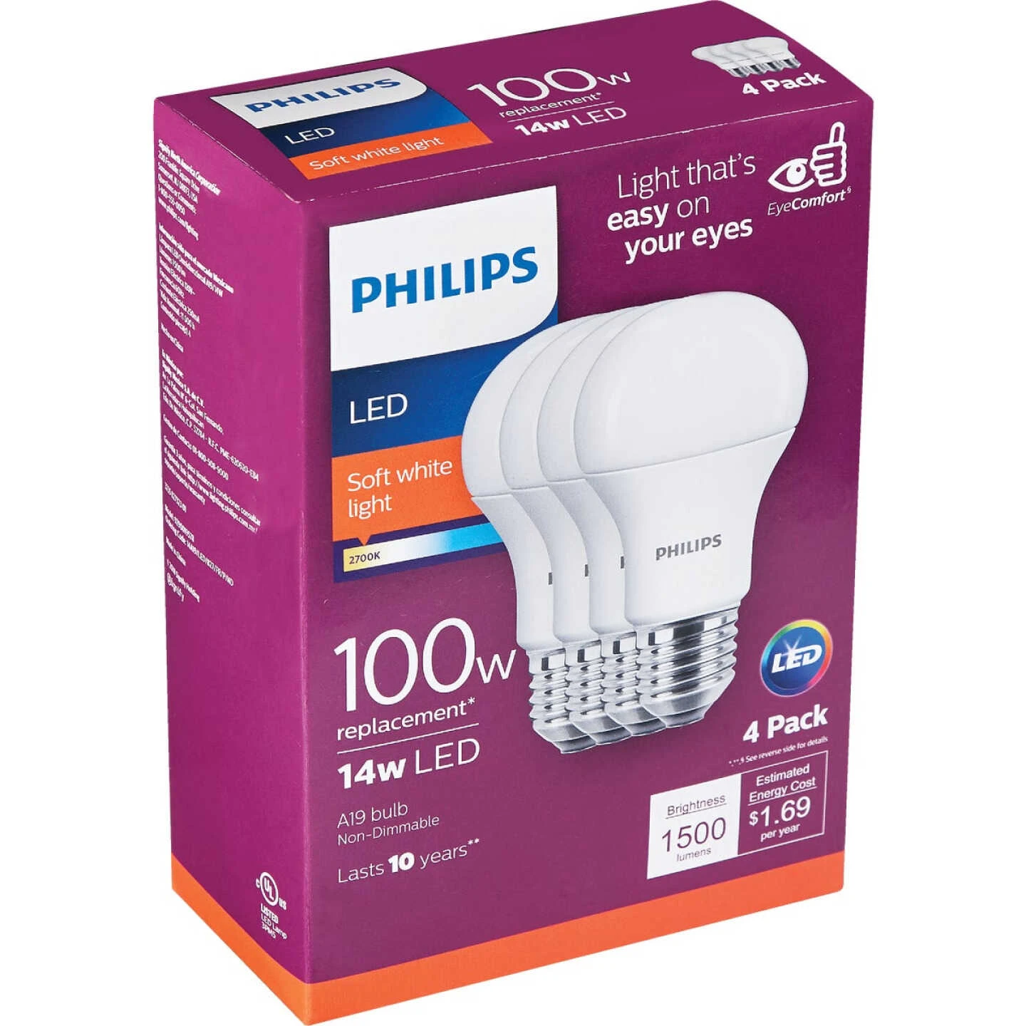 Philips EyeComfort 100W Equivalent Soft White A19 Medium LED Light Bulb (4-Pack) 6 Philips EyeComfort 100W Equivalent Soft White A19 Medium LED Light Bulb (4-Pack) - Image 4