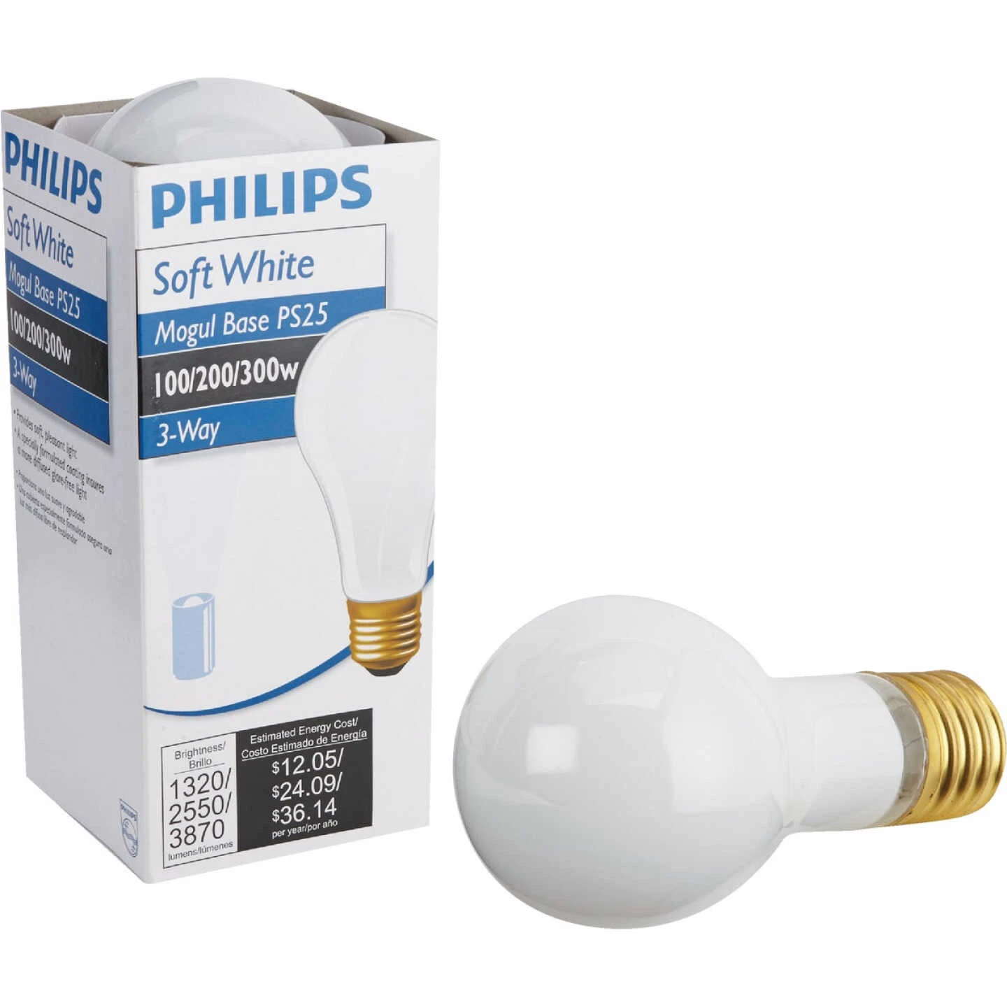 Philips 100/200/300W Frosted Mogul PS25 Incandescent 3-Way Light Bulb 3 Philips 100/200/300W Frosted Mogul PS25 Incandescent 3-Way Light Bulb