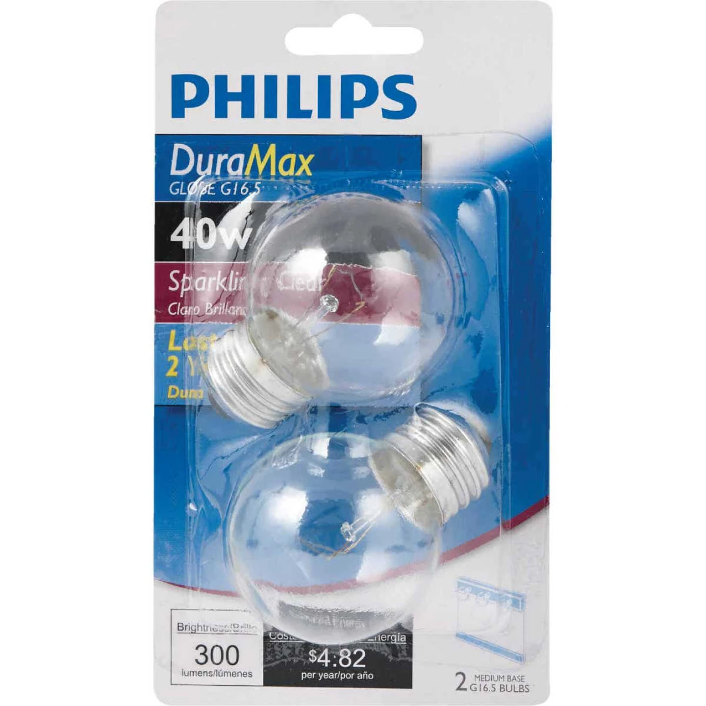 Philips DuraMax 40W Clear Medium G16.5 Incandescent Globe Light Bulb (2-Pack) 4 Philips DuraMax 40W Clear Medium G16.5 Incandescent Globe Light Bulb (2-Pack) - Image 2