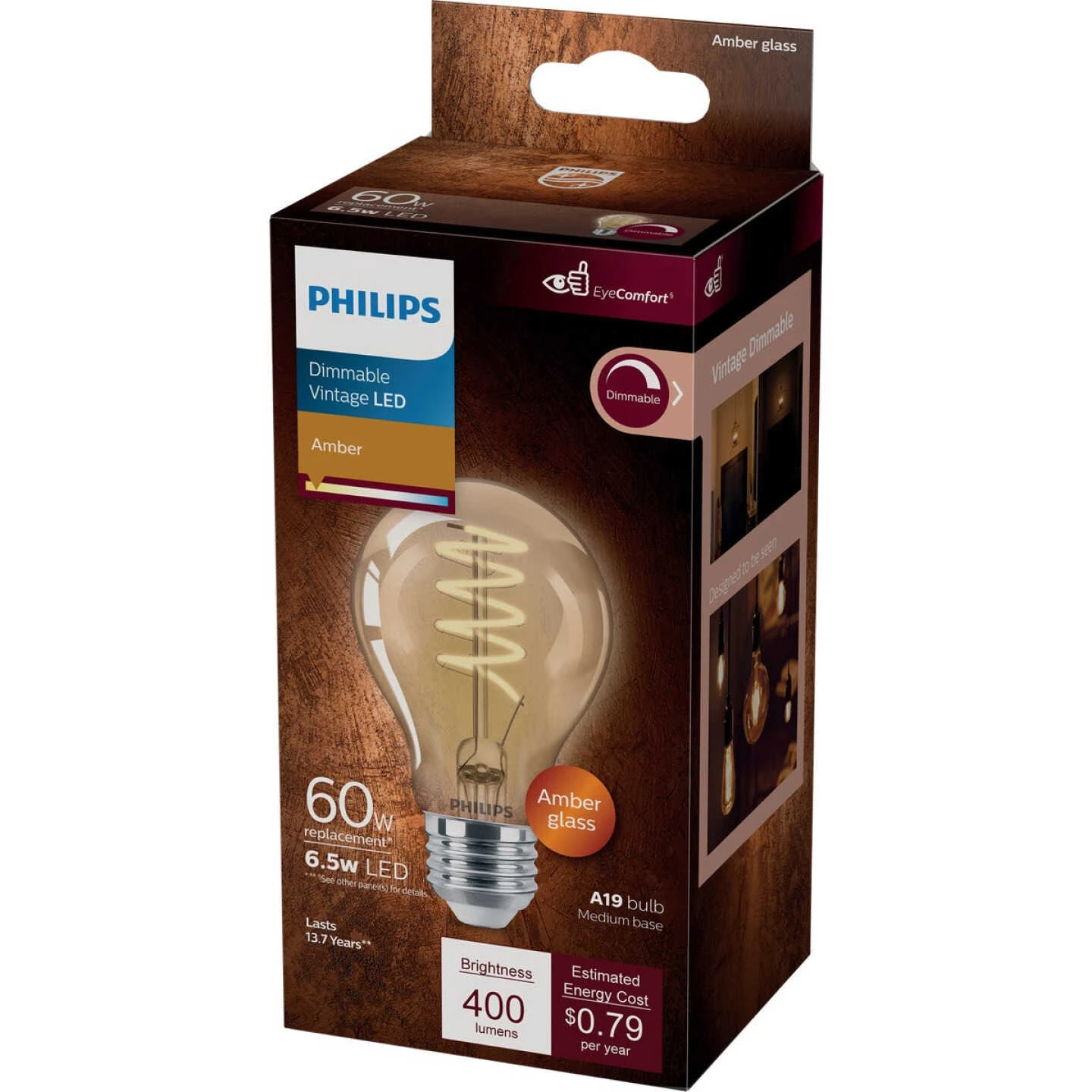 Philips 60W Equivalent Amber Medium A19 Dimmable Vintage LED Light Bulb 6 Philips 60W Equivalent Amber Medium A19 Dimmable Vintage LED Light Bulb - Image 4