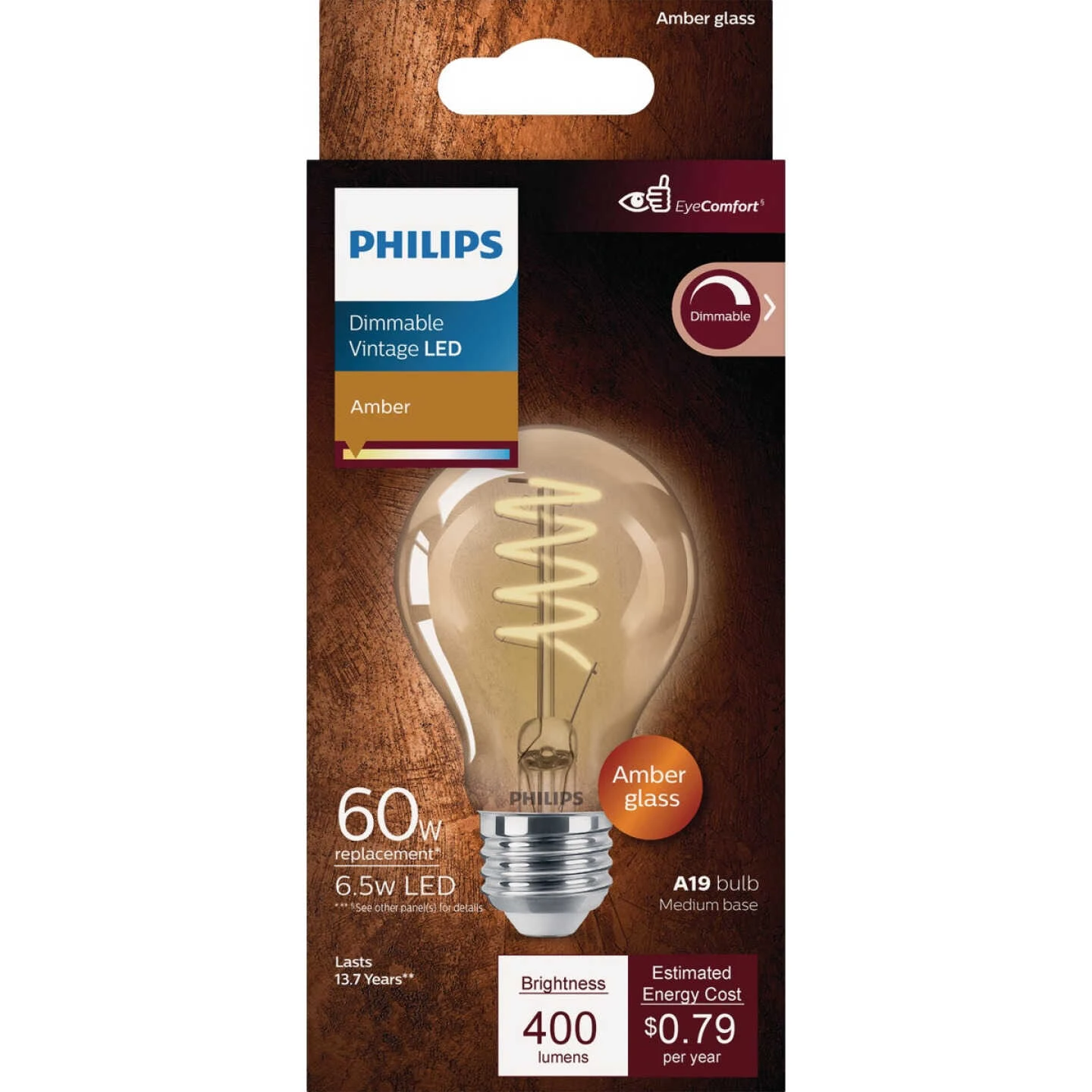 Philips 60W Equivalent Amber Medium A19 Dimmable Vintage LED Light Bulb 4 Philips 60W Equivalent Amber Medium A19 Dimmable Vintage LED Light Bulb - Image 2