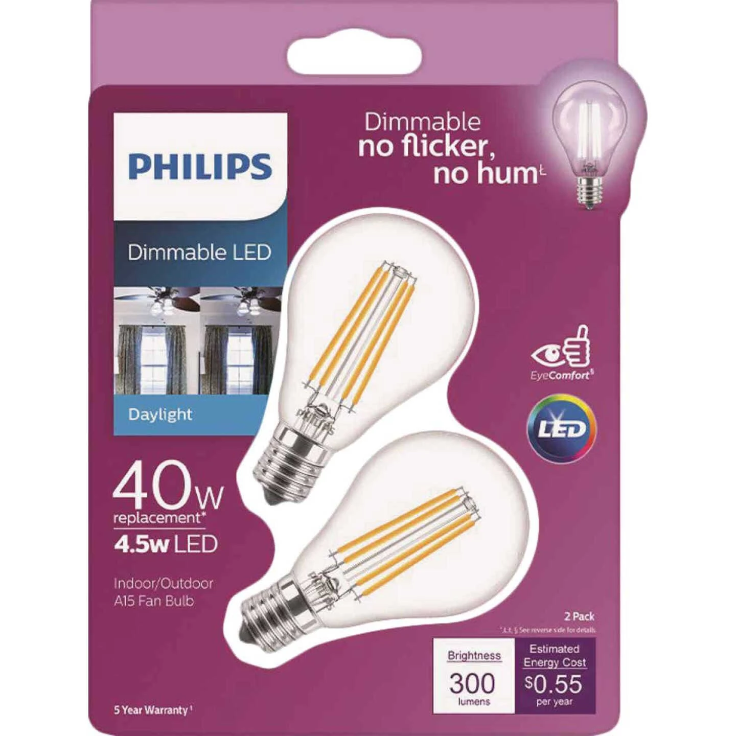 Philips 40W Equivalent Daylight A15 Intermediate Dimmable LED Light Bulb (2-Pack) 3 Philips 40W Equivalent Daylight A15 Intermediate Dimmable LED Light Bulb (2-Pack)