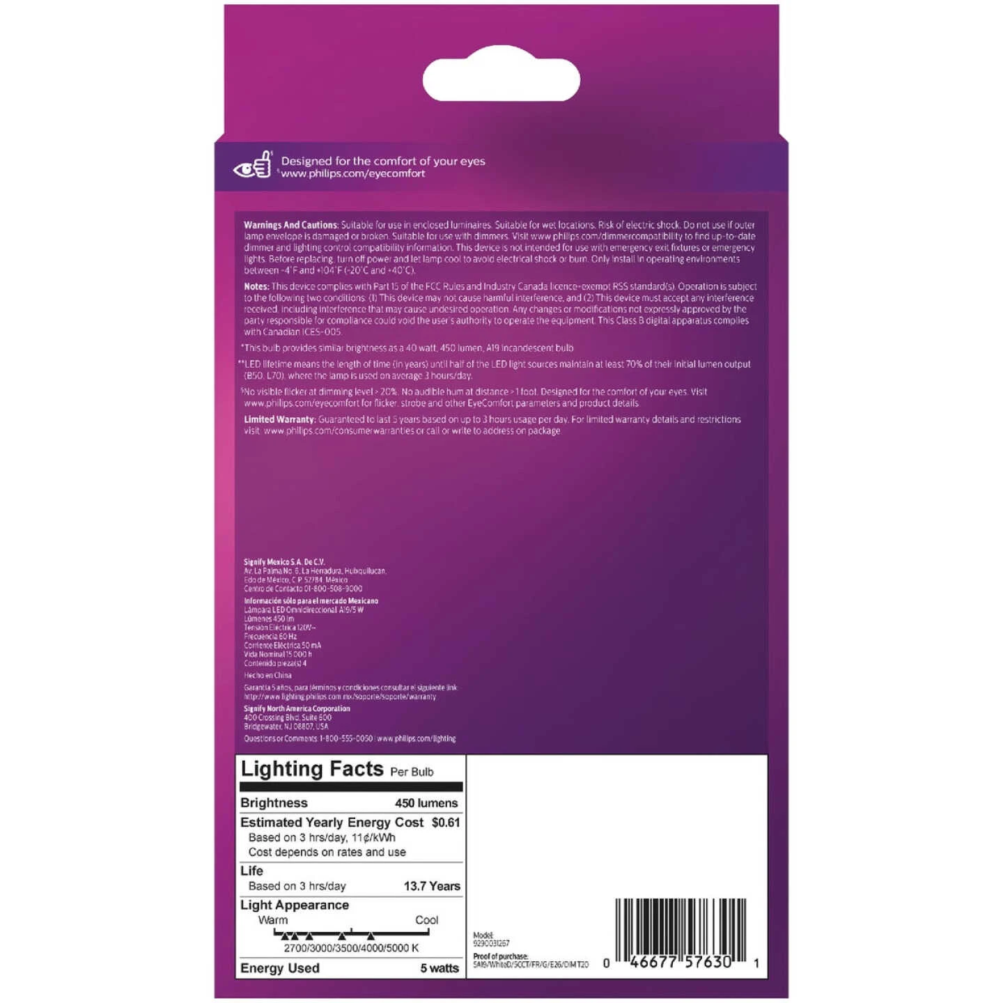 Philips WhiteDial 40W Equivalent Multi CCT A19 Medium LED Light Bulb (4-Pack) 7 Philips WhiteDial 40W Equivalent Multi CCT A19 Medium LED Light Bulb (4-Pack) - Image 5