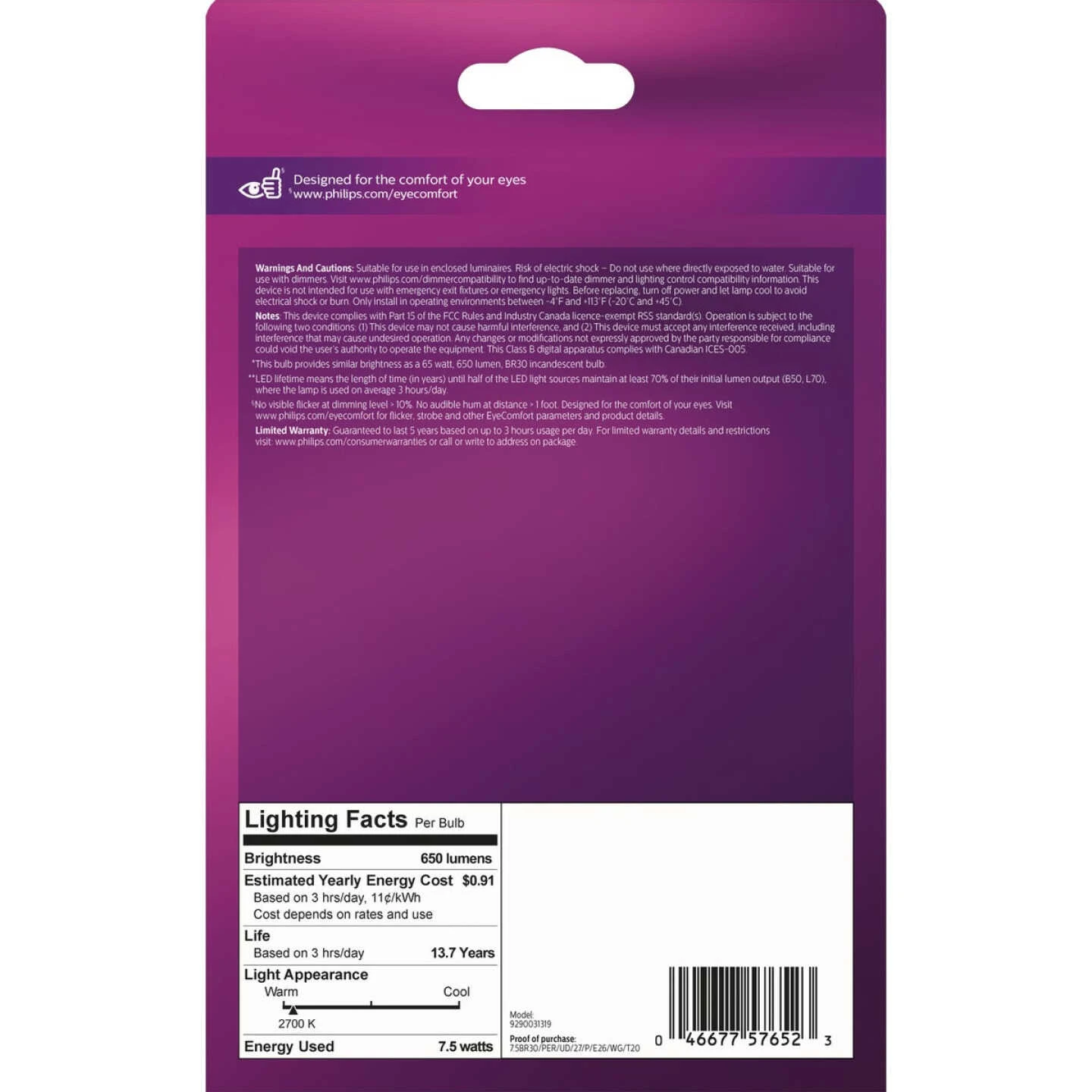 Philips Warm Glow Ultra Definition 65W Equivalent Soft White BR30 Medium Dimmable LED Floodlight Light Bulb 7 Philips Warm Glow Ultra Definition 65W Equivalent Soft White BR30 Medium Dimmable LED Floodlight Light Bulb - Image 5