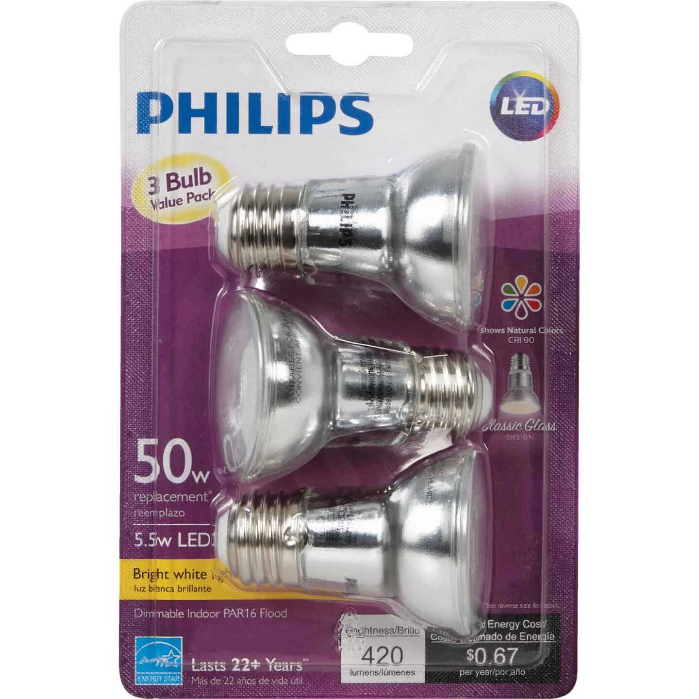 Philips 50W Equivalent Bright White PAR16 Medium Dimmable LED Floodlight Light Bulb (3-Pack) 4 Philips 50W Equivalent Bright White PAR16 Medium Dimmable LED Floodlight Light Bulb (3-Pack) - Image 2
