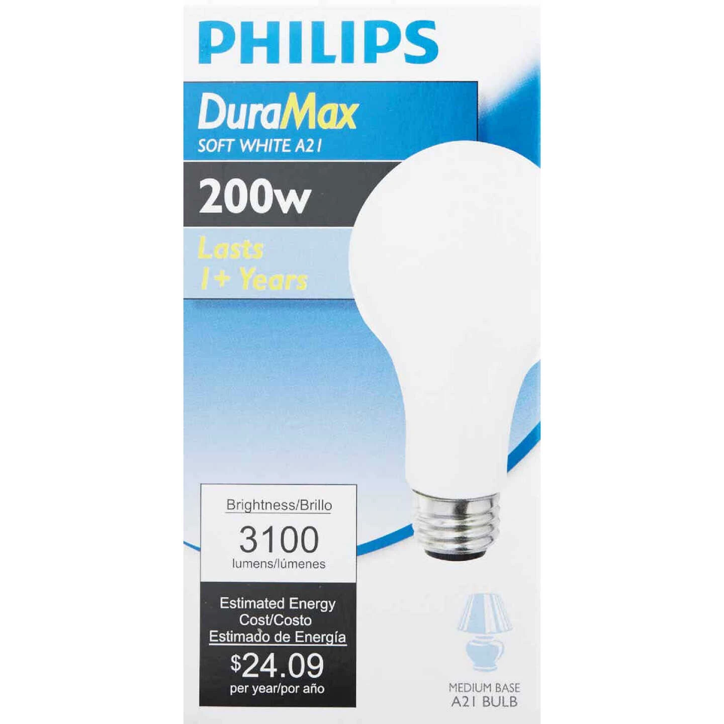 Philips DuraMax 200W Frosted Soft White Medium A21 Incandescent Light Bulb 4 Philips DuraMax 200W Frosted Soft White Medium A21 Incandescent Light Bulb - Image 2