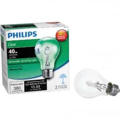Philips 40W Equivalent Clear Medium Base A19 Halogen Light Bulb (2-Pack)
