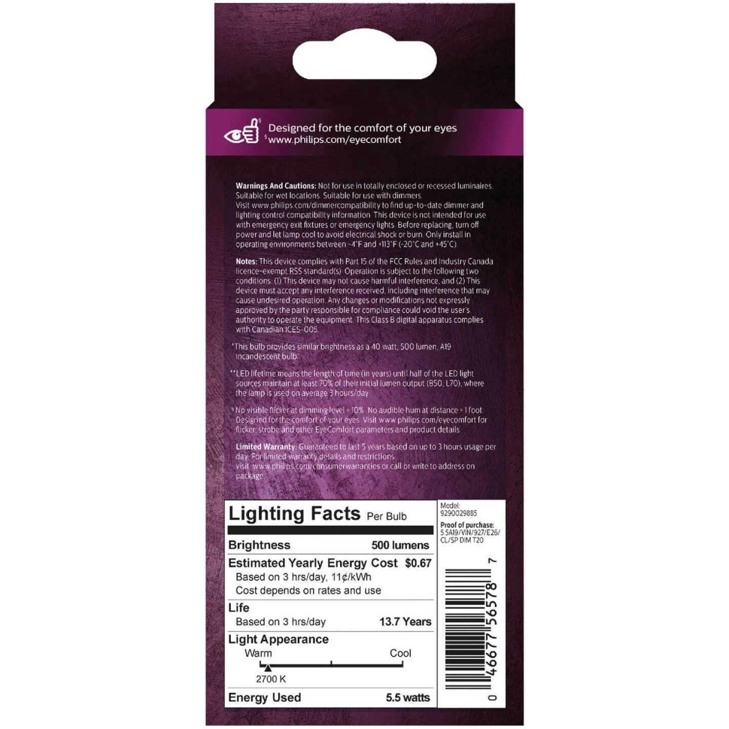 Philips EyeComfort 40W Equivalent Soft White A19 Medium LED Light Bulb 7 Philips EyeComfort 40W Equivalent Soft White A19 Medium LED Light Bulb - Image 5