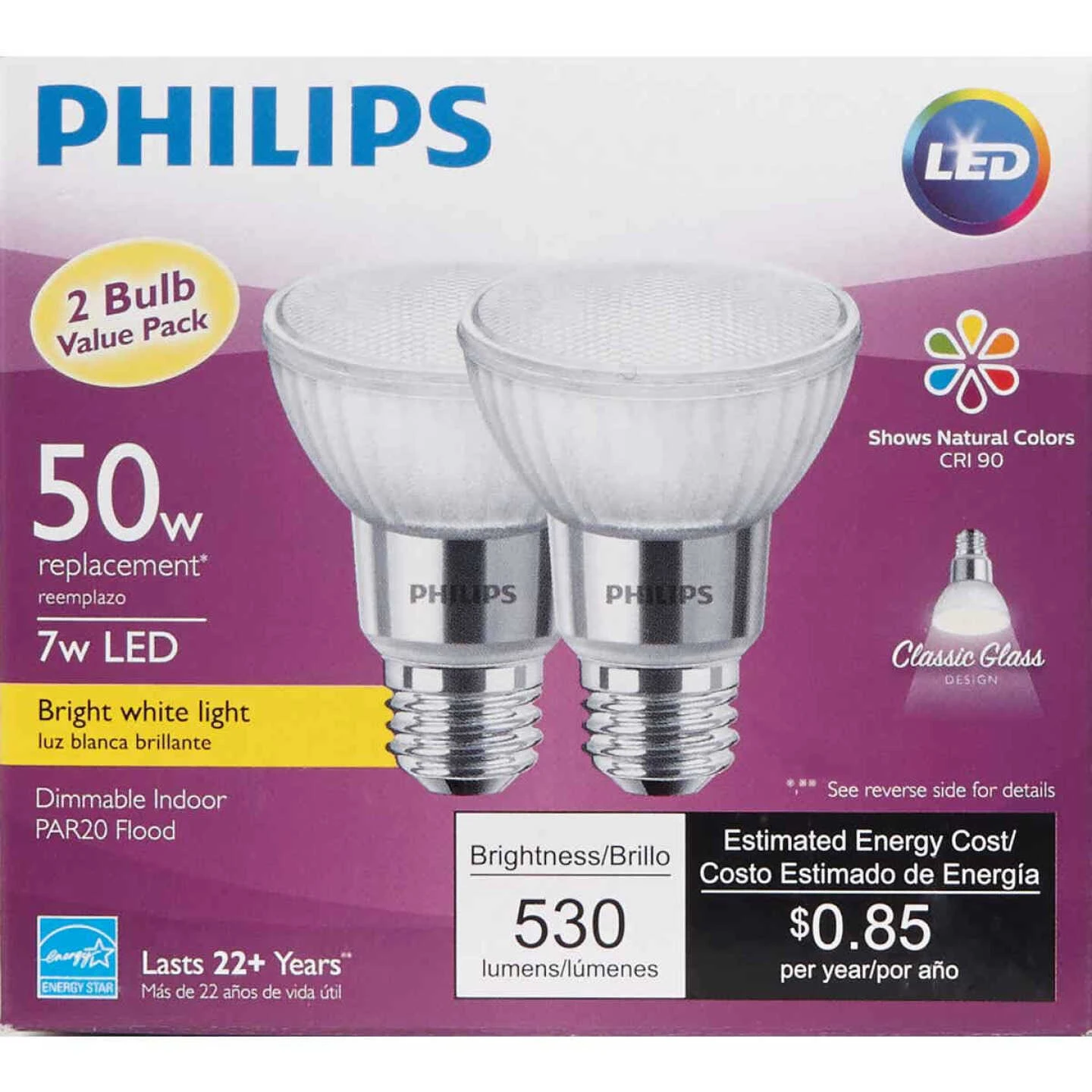 Philips 50W Equivalent Bright White PAR20 Medium Dimmable LED Floodight Light Bulb (2-Pack) 4 Philips 50W Equivalent Bright White PAR20 Medium Dimmable LED Floodight Light Bulb (2-Pack) - Image 2