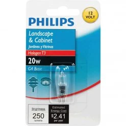 Philips 20W 12V Clear G4 Base T3 Halogen Landscape & Cabinet Light Bulb