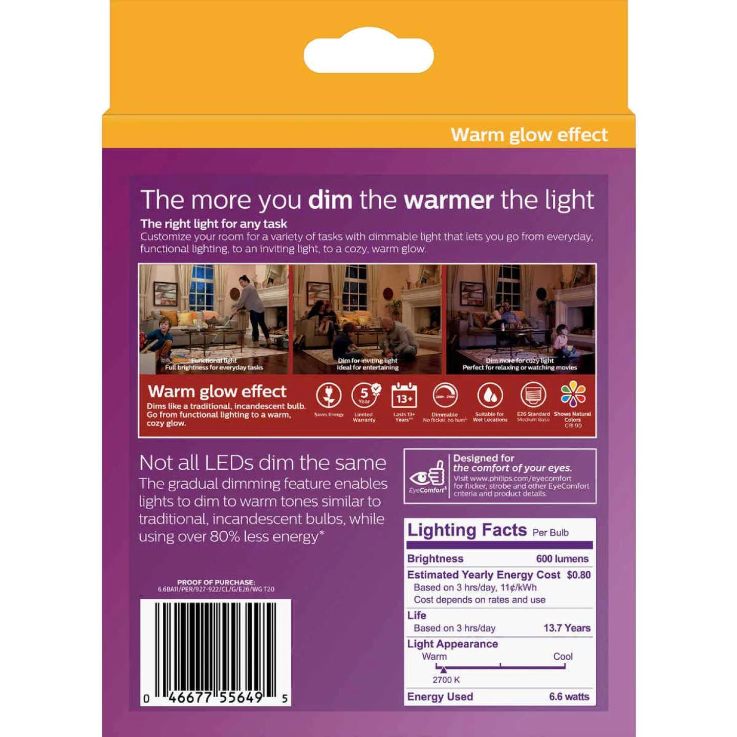 Philips Warm Glow 75W Equivalent Soft White BA11 Medium Dimmable LED Light Bulb (3-Pack) 6 Philips Warm Glow 75W Equivalent Soft White BA11 Medium Dimmable LED Light Bulb (3-Pack) - Image 4