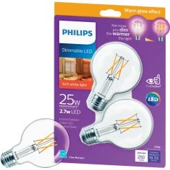 Philips Warm Glow 25W Equivalent Soft White G25 Medium Clear LED Decorative Light Bulb, Title 20 (2-Pack)