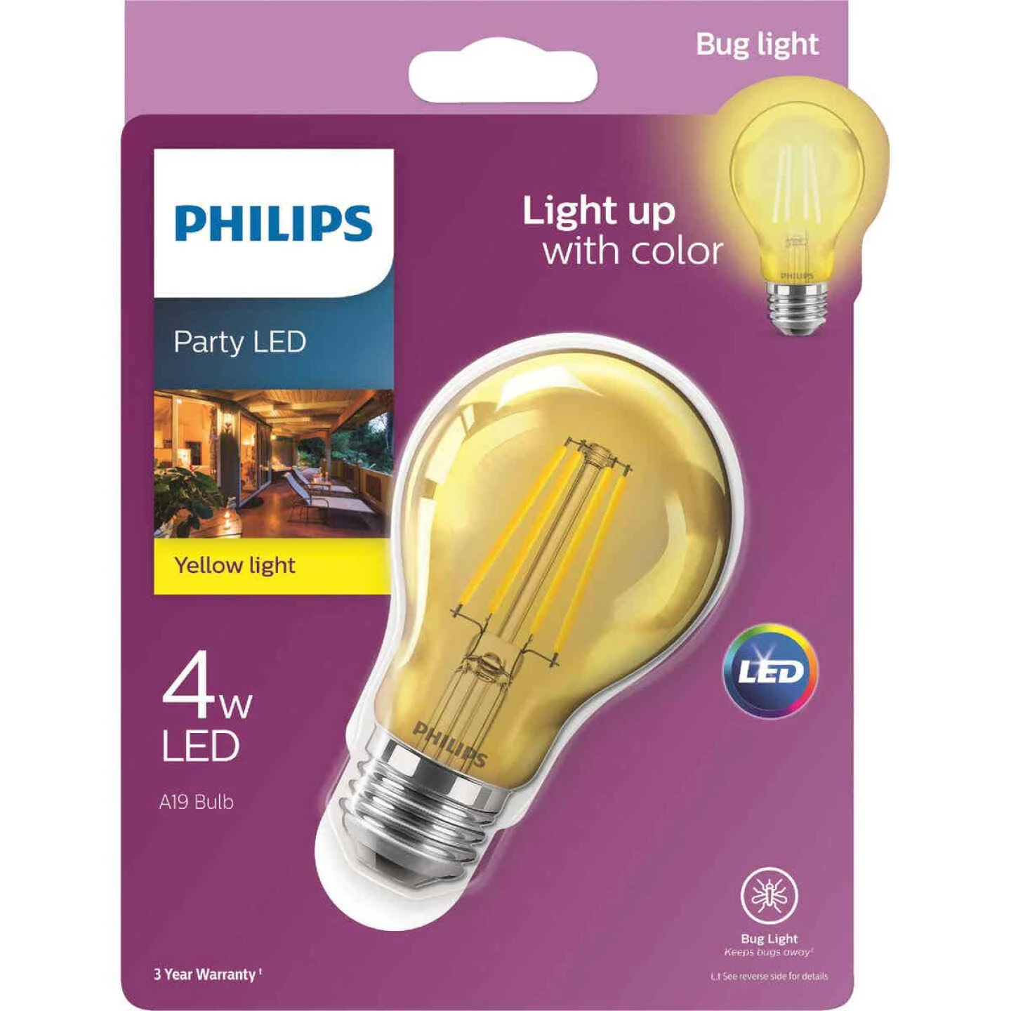 Philips Yellow A19 Medium 4W Indoor/Outdoor LED Decorative Party Light Bulb 3 Philips Yellow A19 Medium 4W Indoor/Outdoor LED Decorative Party Light Bulb
