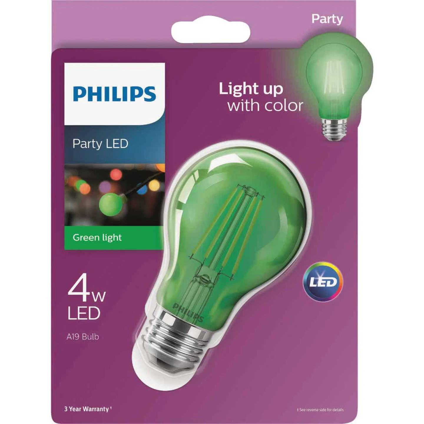 Philips Green A19 Medium 4W Indoor/Outdoor LED Decorative Party Light Bulb 3 Philips Green A19 Medium 4W Indoor/Outdoor LED Decorative Party Light Bulb