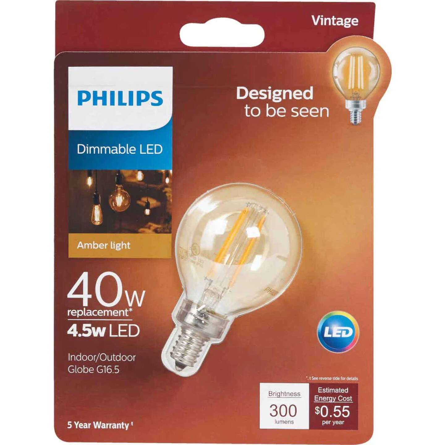 Philips Vintage Edison 40W Equivalent Soft White G16.5 Candelabra Dimmable LED Decorative Light Bulb 4 Philips Vintage Edison 40W Equivalent Soft White G16.5 Candelabra Dimmable LED Decorative Light Bulb - Image 2