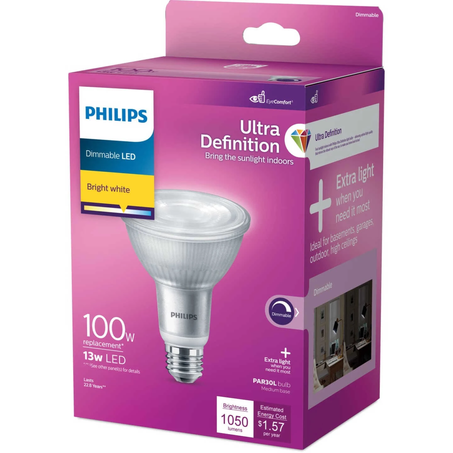 Philips Ultra Definition 100W Equivalent Bright White PAR30L Medium Dimmable LED Floodlight Light Bulb 6 Philips Ultra Definition 100W Equivalent Bright White PAR30L Medium Dimmable LED Floodlight Light Bulb - Image 4
