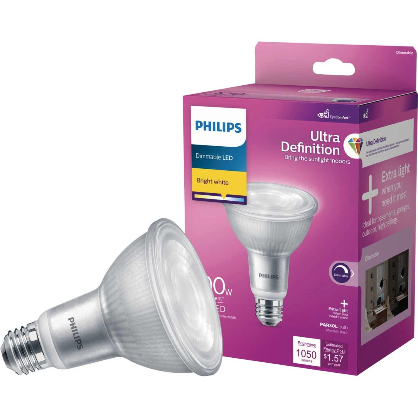 Philips Ultra Definition 100W Equivalent Bright White PAR30L Medium Dimmable LED Floodlight Light Bulb 3 Philips Ultra Definition 100W Equivalent Bright White PAR30L Medium Dimmable LED Floodlight Light Bulb