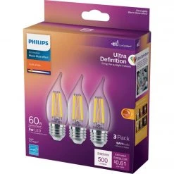 Philips Ultra Definition 60W Equivalent Soft White BA11 Medium LED Decorative Light Bulb (3-Pack) -Philips Sales 2024 ItemImage 543279 3mqbntvq8qv7tf5tvnwsr95c