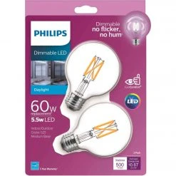 Philips Warm Glow 60W Equivalent Daylight G25 Medium Clear Dimmable Decorative Globe Light Bulb (2-Pack)