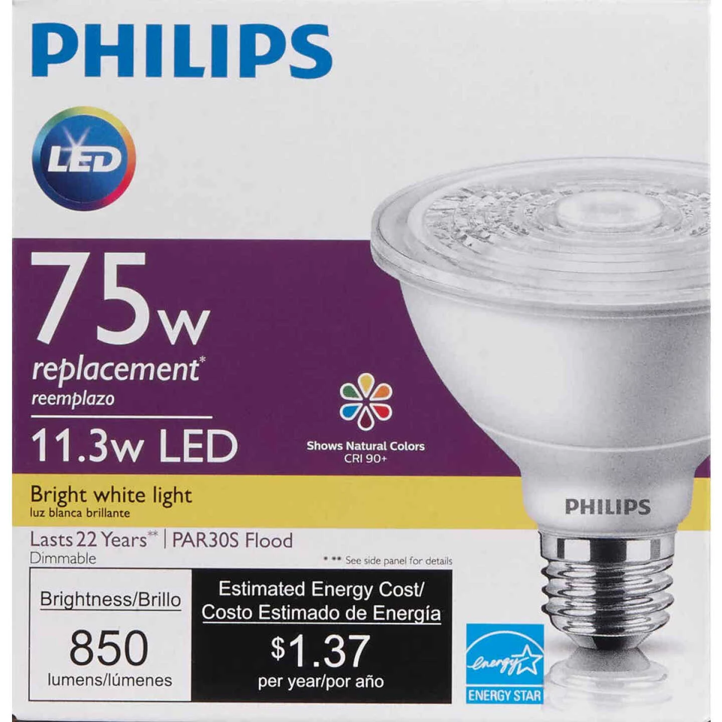 Philips 75W Equivalent Bright White PAR30 Short Neck Medium Dimmable LED Floodlight Light Bulb With 25 Deg. Beam 4 Philips 75W Equivalent Bright White PAR30 Short Neck Medium Dimmable LED Floodlight Light Bulb With 25 Deg. Beam - Image 2