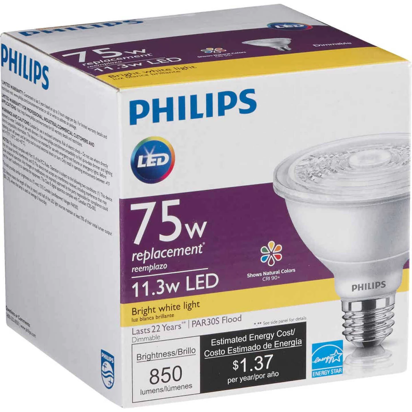 Philips 75W Equivalent Bright White PAR30 Short Neck Medium Dimmable LED Floodlight Light Bulb With 25 Deg. Beam 6 Philips 75W Equivalent Bright White PAR30 Short Neck Medium Dimmable LED Floodlight Light Bulb With 25 Deg. Beam - Image 4