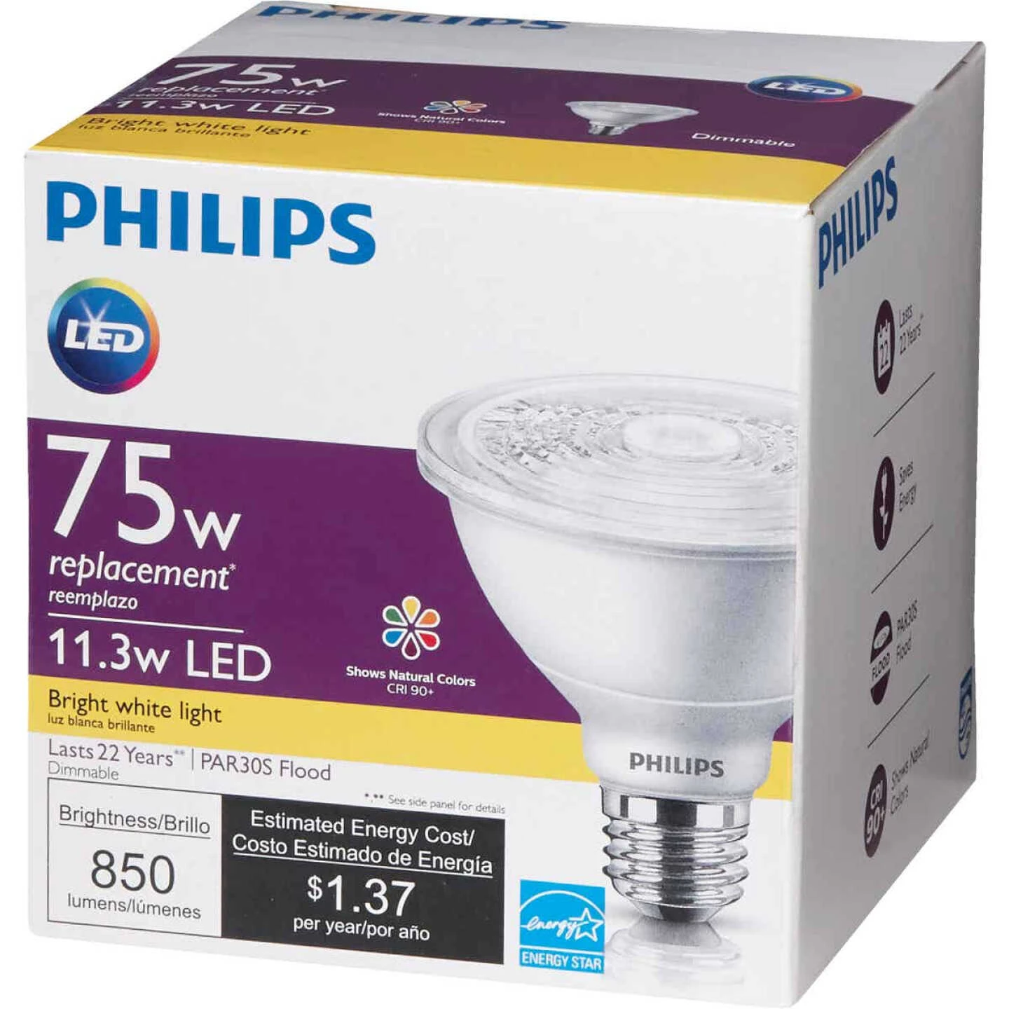Philips 75W Equivalent Bright White PAR30 Short Neck Medium Dimmable LED Floodlight Light Bulb With 25 Deg. Beam 7 Philips 75W Equivalent Bright White PAR30 Short Neck Medium Dimmable LED Floodlight Light Bulb With 25 Deg. Beam - Image 5