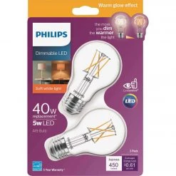 Philips Warm Glow 40W Equivalent Soft White A19 Medium Dimmable LED Light Bulb (2-Pack)