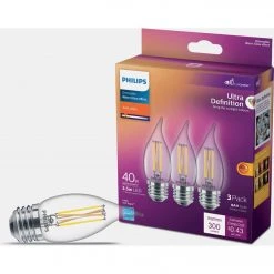 Philips Ultra Definition 40W Equivalent Soft White BA11 Medium LED Decorative Light Bulb (3-Pack)
