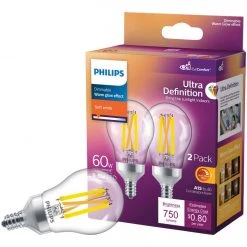 Philips Ultra Definition Warm Glow 60W Equivalent Soft White A15 Candelabra LED Light Bulb (2-Pack)