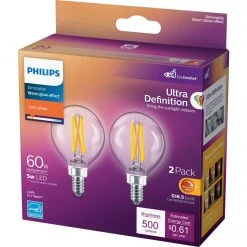 Philips Ultra Definition 60W Equivalent Soft White G16.5 Candelabra LED Decorative Light Bulb (2-Pack) -Philips Sales 2024 ItemImage 546736 qx5jh5fsxxhs6hcfjcb73r4