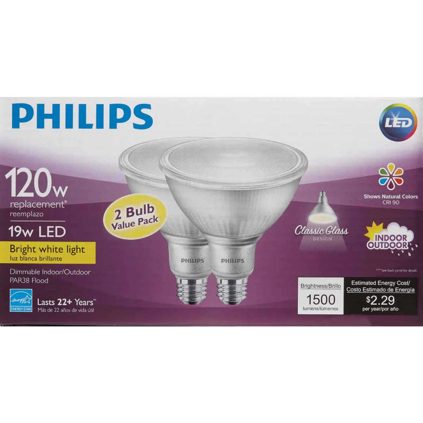 Philips 120W Equivalent Bright White PAR38 Medium Indoor/Outdoor LED Floodlight Light Bulb (2-Pack) 4 Philips 120W Equivalent Bright White PAR38 Medium Indoor/Outdoor LED Floodlight Light Bulb (2-Pack) - Image 2