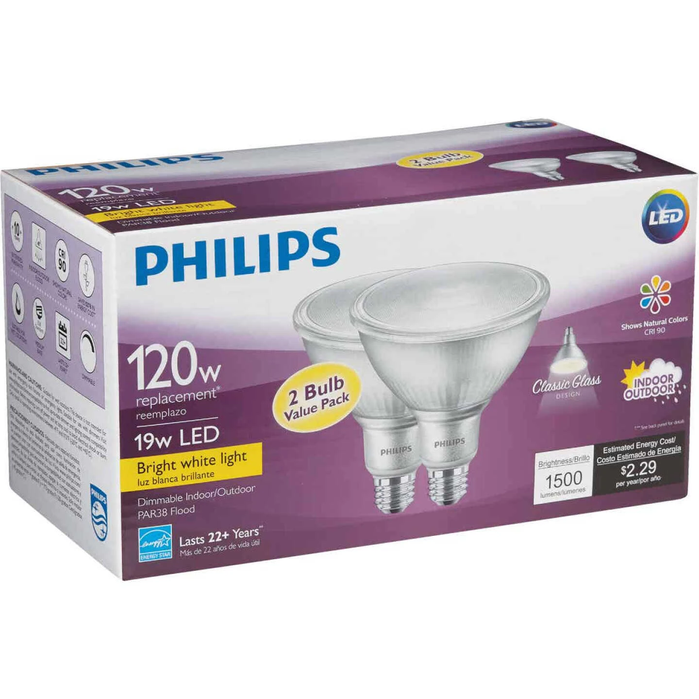Philips 120W Equivalent Bright White PAR38 Medium Indoor/Outdoor LED Floodlight Light Bulb (2-Pack) 6 Philips 120W Equivalent Bright White PAR38 Medium Indoor/Outdoor LED Floodlight Light Bulb (2-Pack) - Image 4