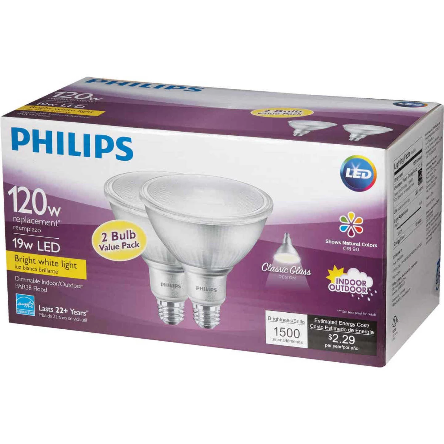 Philips 120W Equivalent Bright White PAR38 Medium Indoor/Outdoor LED Floodlight Light Bulb (2-Pack) 7 Philips 120W Equivalent Bright White PAR38 Medium Indoor/Outdoor LED Floodlight Light Bulb (2-Pack) - Image 5