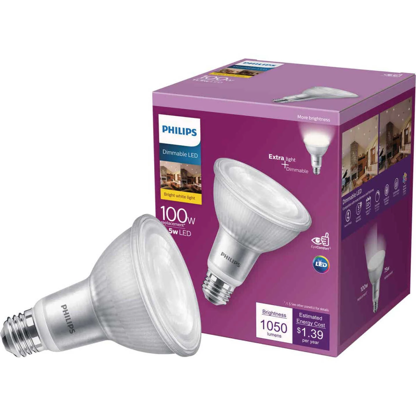 Philips 100W Equivalent Bright White PAR30L Medium Bright White Dimmable LED Floodlight Bulb 3 Philips 100W Equivalent Bright White PAR30L Medium Bright White Dimmable LED Floodlight Bulb