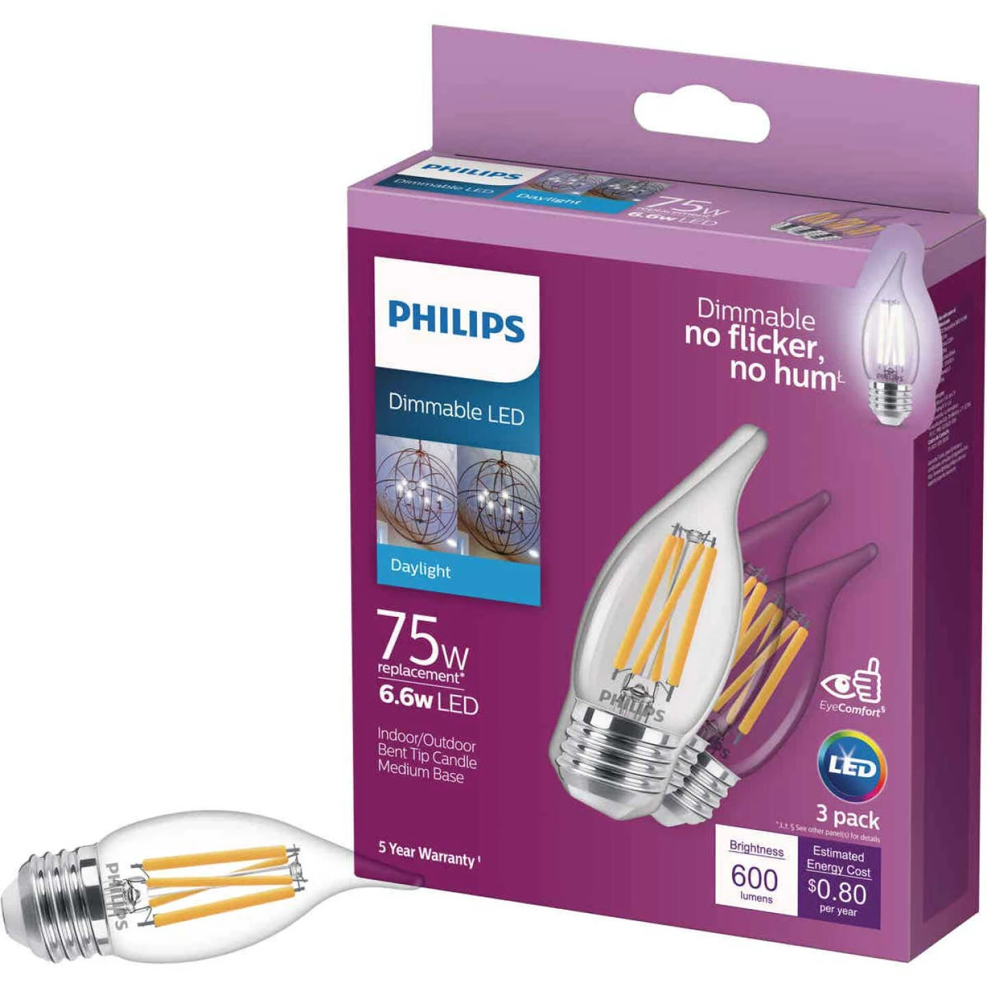 Philips 75W Equivalent Daylight BA11 Medium Dimmable LED Light Bulb (3-Pack) 3 Philips 75W Equivalent Daylight BA11 Medium Dimmable LED Light Bulb (3-Pack)