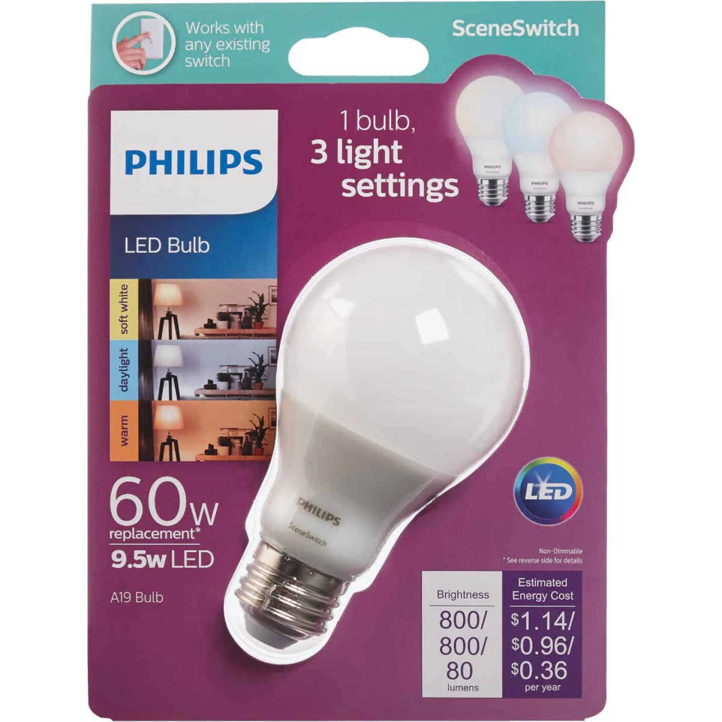 Philips SceneSwitch 60W Equivalent Soft White A19 Medium LED Light Bulb 3 Philips SceneSwitch 60W Equivalent Soft White A19 Medium LED Light Bulb