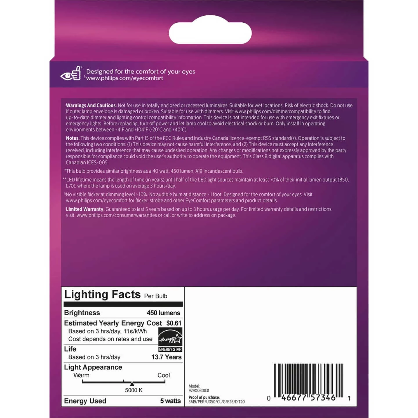 Philips Ultra Definition 40W Equivalent Daylight A19 Medium LED Light Bulb, Clear (2-Pack) 6 Philips Ultra Definition 40W Equivalent Daylight A19 Medium LED Light Bulb, Clear (2-Pack) - Image 4